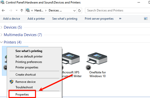 click-printer-properties
